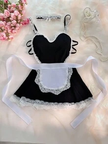 3pcs Women's Butterfly Lingerie Set (Non-Wired Bra/Garter/Neck Ring) - Black and White - View 3