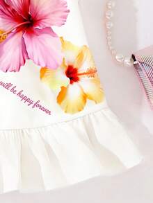 SHEIN Playful Pals 女婴碎花连衣裙，白色底，鲜艳的花朵图案，无袖设计，适合夏季穿着，是女孩夏季服装的甜美之选。 - 彩色 - 查看 6