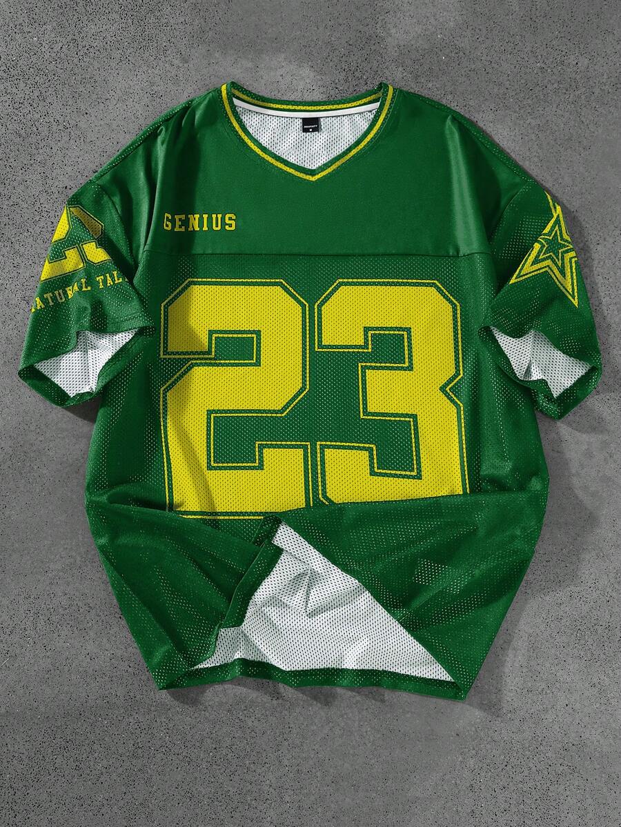 Aesthetic Post Men's Casual T-Shirt With Sporty Numeric Print - Army Green - View 1