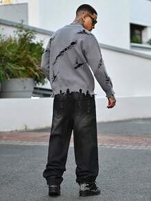 Devon Thys Suéter holgado de cuello redondo con mangas raglán, estilo casual de calle gótico, con patrón de letras intarsia, unisex, para otoño/invierno, de la marca ANDREILEE - Gris - Ver 4