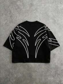 Manfinity Unisex 男士休闲印花圆领短袖T恤 - 黑色 - 查看 4