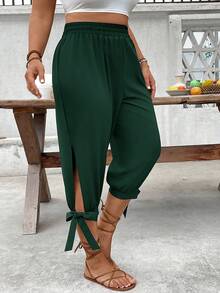 EMERY ROSE Plus Size High Waist Drawstring 7/8 Pants - Dark Green - View 6