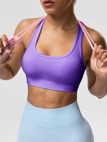 Easithlete Women's Solid Color Sleeveless Short Yoga Racerback Tank Top - Purple - View 5