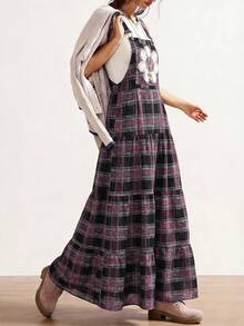Bohemela 西部风度假休闲格子拼接阔腿吊带连体裤女式格子春季穿搭女式夏季穿搭 - 彩色 - 查看 6