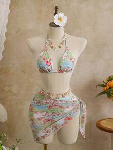 Bellisia Bộ bikini hai mảnh in họa tiết nhiệt đới dành cho nữ, trang phục nghỉ dưỡng thường ngày. - Nhiều màu - Xem 1