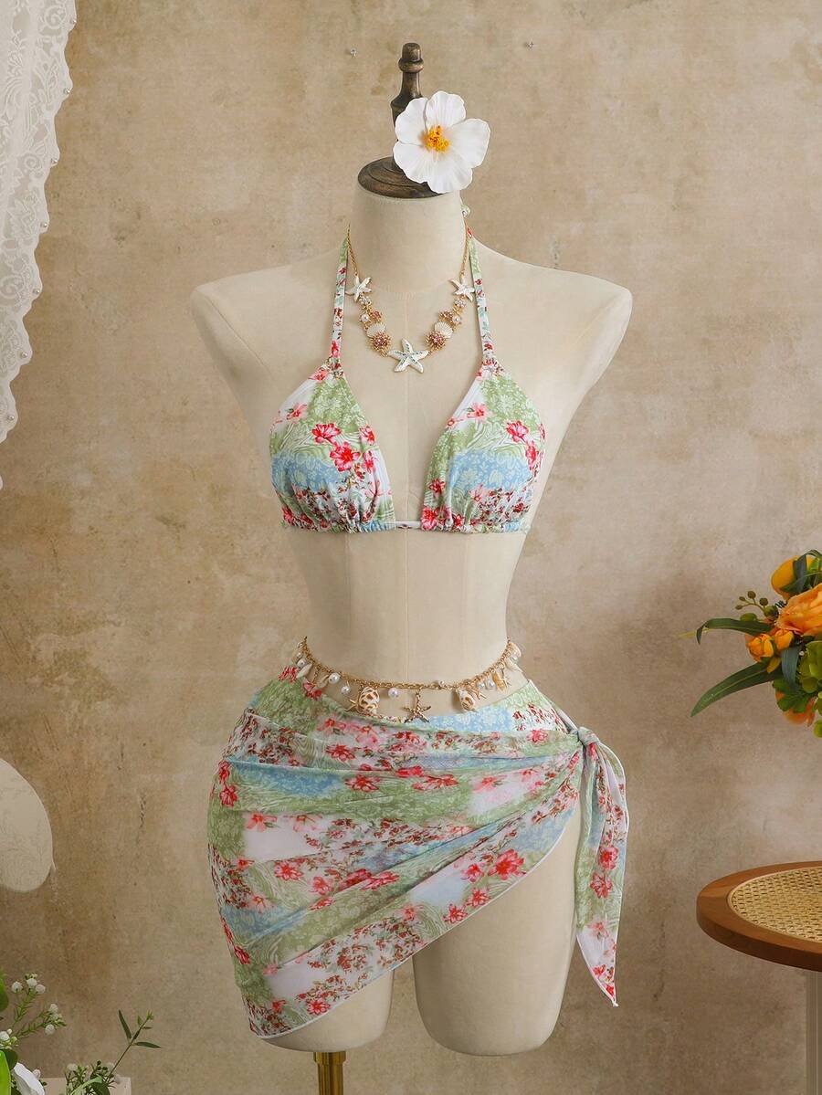 Bellisia Bộ bikini hai mảnh in họa tiết nhiệt đới dành cho nữ, trang phục nghỉ dưỡng thường ngày. - Nhiều màu - Xem 1