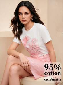Modisches Damen-T-Shirt mit lustigem Print, ideal für den Alltag. - Weiß 6 - Übersicht 5