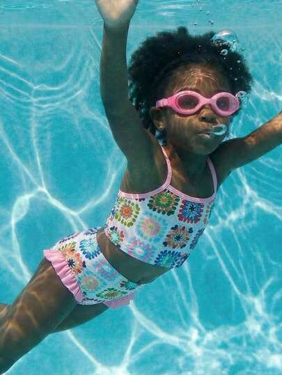 Maija Kids Bộ 2 áo tắm tankini thanh lịch, dễ thương, họa tiết hoa, thích hợp cho bé gái đi nghỉ mát, hồ bơi, bãi biển, tiệc bãi biển, mùa xuân/hè.