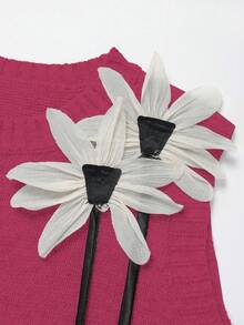 Franclia 秋冬新款宽松碎花圆领无袖针织背心搭配碎花灰色A字针织中长裙，女士两件套毛衣套装 - 玫紅色 - 查看 7