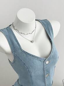 Elamini Y2K Fashion Casual V-Neck Denim Romper - Light Wash - View 5