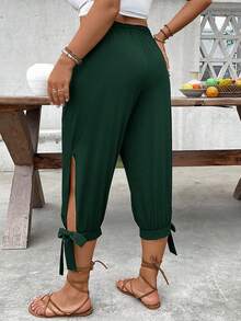 EMERY ROSE Plus Size High Waist Drawstring 7/8 Pants - Dark Green - View 3