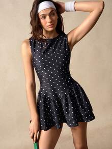 VARSIVA Women's Polka Dot Backless Sleeveless Sports Dress With Shorts - Black - View 7