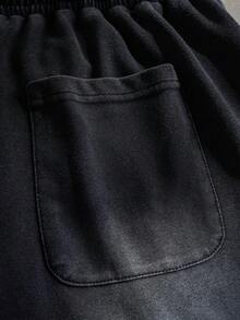 LOONEY TUNES X SHEIN Men's Letter Print Drawstring Waist Slant Pocket Casual Shorts - Black - View 7