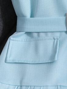 SHEIN Girls Back To School Summer Elegant Pleated Dress Tween Textured Fabric Hem Midi Length Flowy Fabric - Blue - View 3