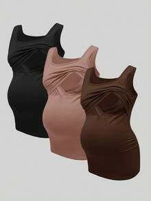 Modmama 3pcs/Set Maternity Solid Color Casual Nursing Tops - Multicolor - View 3