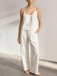 Ocili Komplet piżamowy damski z koszulką i spodniami w jednolitym kolorze - Biały - Zobacz 6