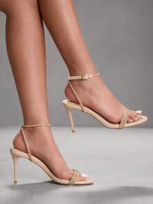 CUCCOO SZL 女士水钻搭扣设计时尚高跟凉鞋，适合日常穿着 - 杏色 - 查看 5