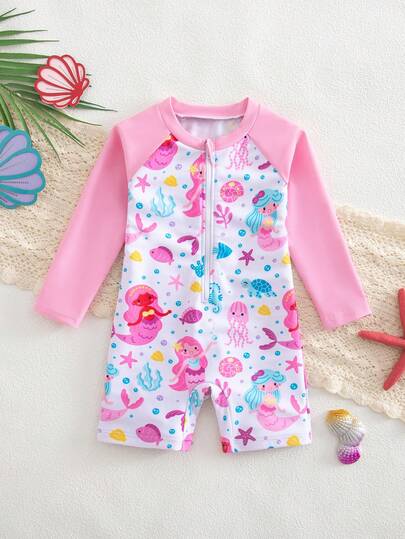 SHEIN 新生儿连体泳衣 儿童泳衣 幼儿泳衣 可爱女童泳衣 防晒泳衣 海洋主题幼儿女童泳衣 可爱幼儿女童泳衣 女童长袖泳衣 幼儿女童防晒泳衣 长袖幼儿泳衣 儿童连体泳衣 长袖短裤拉链套装 青少年女童防晒泳衣 两件套 女婴防晒泳衣 幼儿防晒泳衣 女童泳衣