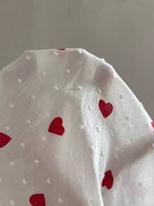 SHEIN 女士100%纯棉提花短袖短裤睡衣套装，心形印花，夏季睡衣 - 白色 - 查看 9