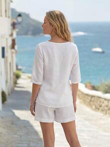 EMERY ROSE Fall Women ClothesCrew Neck Long Sleeve Floral All-Over Print Casual Top - White - View 2