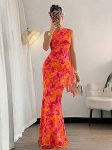 Firerie 女士优雅浪漫时尚通勤性感优雅不对称肩部修身长裙，适合派对、海滩度假、返校、浪漫约会、婚礼季、生日、复活节、春夏穿着 - 彩色 - 查看 2