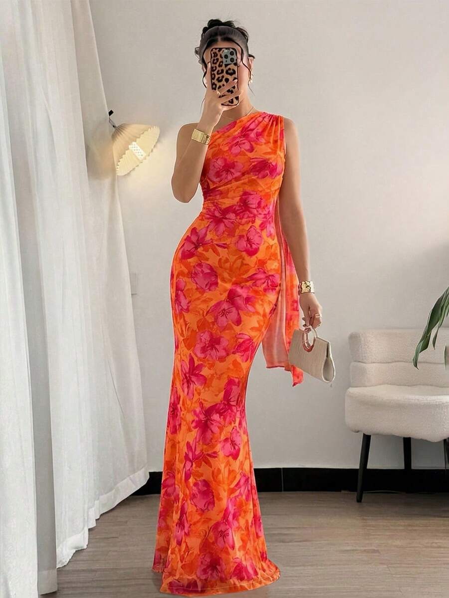 Firerie 女士优雅浪漫时尚通勤性感优雅不对称肩部修身长裙，适合派对、海滩度假、返校、浪漫约会、婚礼季、生日、复活节、春夏穿着