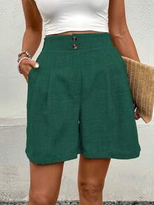 EMERY ROSE Women's Casual Solid Color Pocket Shorts Shorts For Work - Dark Green - View 4