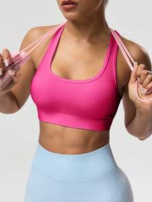 Easithlete Áo tank top ngắn không tay màu trơn dành cho nữ, kiểu áo yoga racerback. - Màu Hồng Tươi - Xem 5