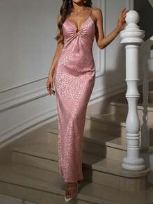 Aveloria Rosie 女士荷叶边V领镂空长吊带派对连衣裙 节日派对 生日 正式场合连衣裙 - 粉色 - 查看 5