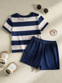 LOONEY TUNES X SHEIN Toddler Boys' Cartoon Print Short Sleeve Top And Shorts Set - Beige - View 3