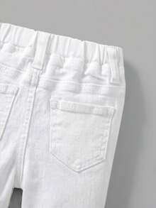 SHEIN Pantalón corto vaquero casual, suave y lindo con bordes deshilachados y desgarrados para bebé niño, para el verano - Blanco - Ver 4