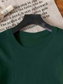 女士圆领字母柠檬印花休闲百搭日常短袖T恤 - 軍綠色 - 查看 4