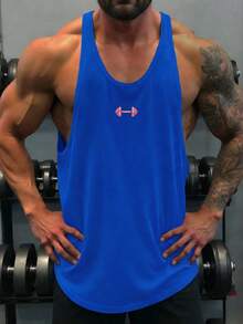 GymBeat Men's Barbell Print Casual Fitness Workout Tank Top, Gym - Blue - View 5