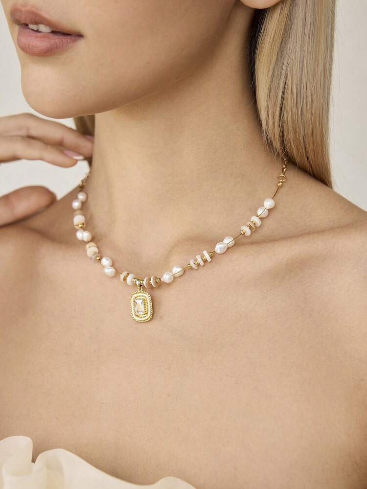 A EUROPEAN AND AMERICAN FASHION FRESHWATER PEARL SPLICING CROSS NECKLACE WOMEN'S DESIGN SENSE METAL WINDING PEARL BRACELET FASHION NECKLACE