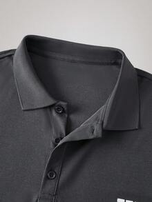 Officeau Men's Letter Print Short Sleeve Casual Commuter Polo Shirt - Dark Grey - View 3