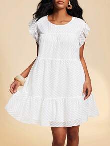 Travachic 2026 Nuovo Vestito Smock da Donna Stile Vacanza, Maniche Corte, Scollo Tondo, Tinta Unita - Bianco - Visualizzare 7