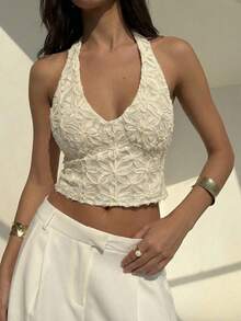 Aloruh 优雅性感女士露背蕾丝吊带背心/华丽上衣/性感炸弹上衣/沙滩度假上衣，适合婚礼季 - 杏色 - 查看 4