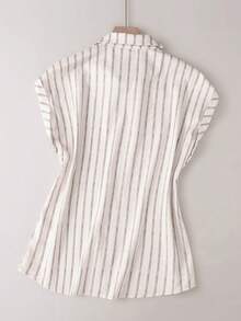 Franclia Apricot Striped Fabric Blouse For Women Casual Regular Length Short Batwing Sleeve Shirt With Collar - Apricot - View 3