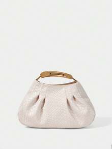 SHECARRY Bolso de mano de material tejido con relieve dorado plisado de moda para mujer, para fiestas y Año Nuevo - Albaricoque - Ver 5