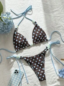 Swim Mod Women's Sexy Polka Dot Beaded Reversible Bikini Set, Beach/Pool Outfit For Summer - Multicolor - View 7