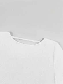 INAWLY Plus Size Women Solid Color Boat Neck Backless Fitted Casual Long Sleeve T-Shirt - White - View 5