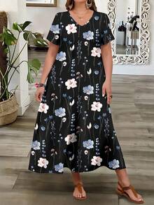 EMERY ROSE This Casual And Minimalist Bohemian-Style Floral Print Dress Is Perfect For The Holiday Season. It's Suitable For Plus Sizes, A Stylish Spring/Summer Dress, And A Must-Have For Spring Break. - Multicolor - View 5