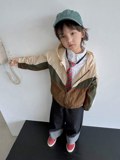 DAZY Young Boy's Casual Color Block Hooded Jacket, Autumn/Spring