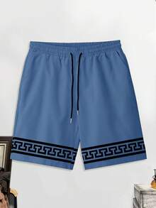 Manfinity Homme Conjunto de camiseta de manga corta de cuello redondo y pantalones cortos con estampado de letras y geométrico, informal para hombre, verano - Multicolor - Ver 3