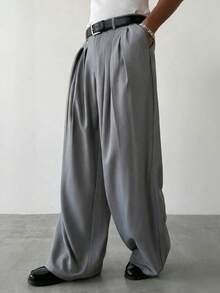 PAVTROS 男士梭织休闲宽松纯色直筒裤 - 灰色 - 查看 3