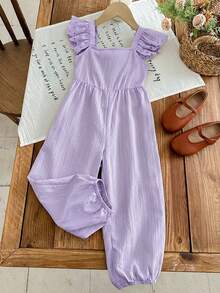 SHEIN X Scheana LMoss Kids Bộ áo liền quần dệt kim màu trơn có bèo nhún ở gấu dành cho bé gái - Màu tím hoa cà - Xem 9