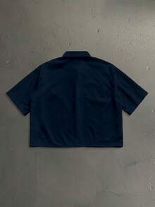 StoneGrade 复古日式樱花印花短款宽松短袖衬衫，时尚休闲穿搭，约会聚会必备，适合作为男友礼物 - 藏蓝色 - 查看 3