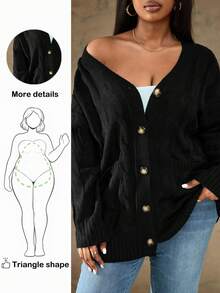 Truni Áo khoác Cardigan vá túi thả vai Plus, cho mùa đông - màu đen - Xem 1