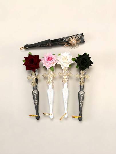 1 قطعة مروحة ورد الدانتيل الملكي العتيقة بطراز جوتي داكن أنيق، إكسسوار للتصوير الفوتوغرافي وحفلات الشاي وتنكرات الكوميكس، ديكور منزلي