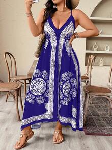 Weeklong Plus Size Colorblock Asymmetric Vacation Dress - Purple - View 1